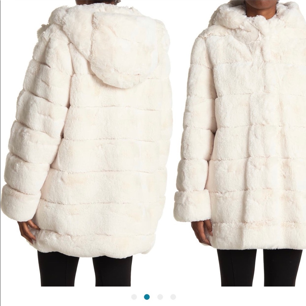 BCBG Maxazira quilted faux fur hooded coat